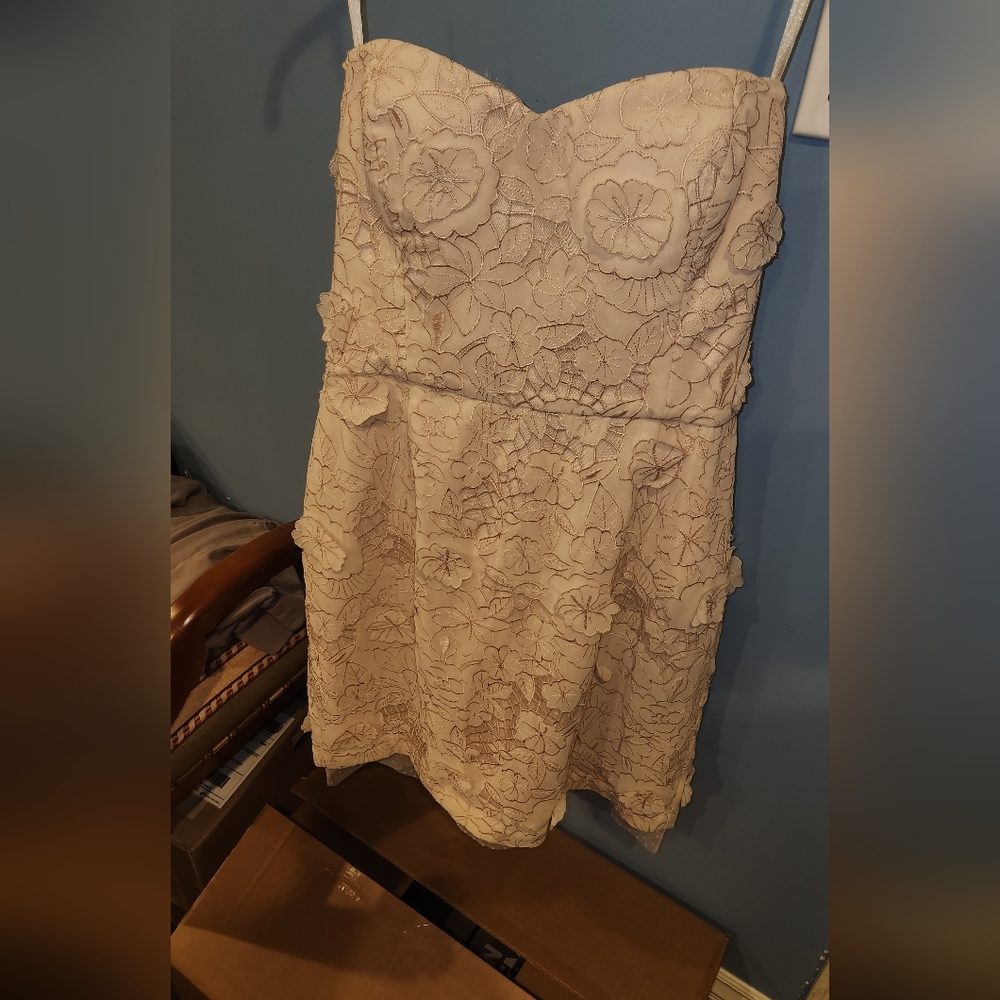 BCBG Beige Strapless Flower pattern Sz 12